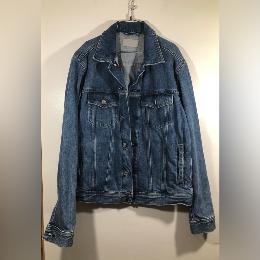 Everlane Womens Denim Jacket Sz M Blue Button Up Pockets Long Sleeve